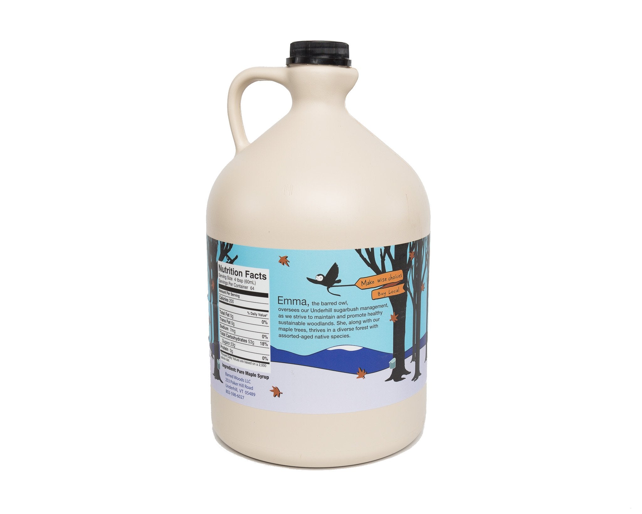 BARRED WOODS Small-batch maple syrup bottle highlighting quality and sustainability