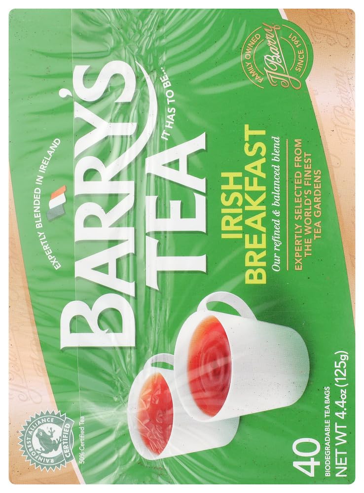 Barry's Irish Breakfast Tea box packaging highlighting 40-bag supply.