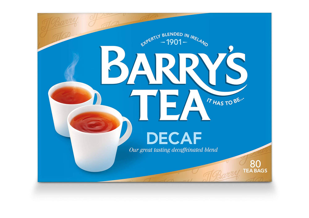Barry's Tea Decaf Blend tea bags close-up: premium flavor with minimal caffeine.