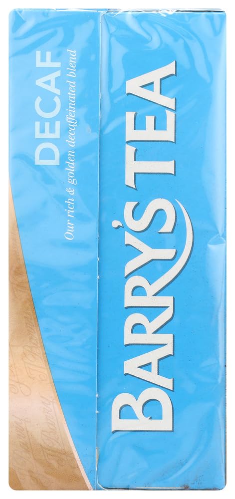 Barry's Tea Decaf tea bags on shelf offer a natural, color-free sipping option.