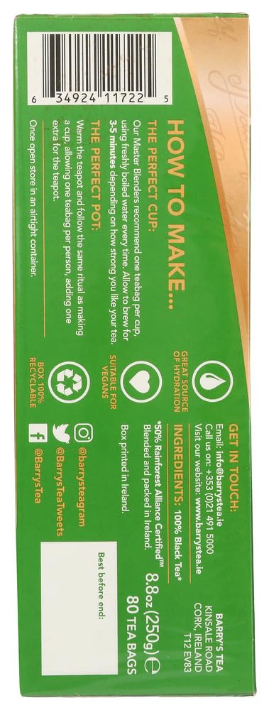 Barry's Tea Irish Breakfast bags showing bold-strength blend, ready for a brisk morning brew.