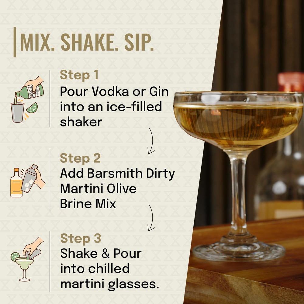 Home bartender using Barsmith mix for a refined dirty martini