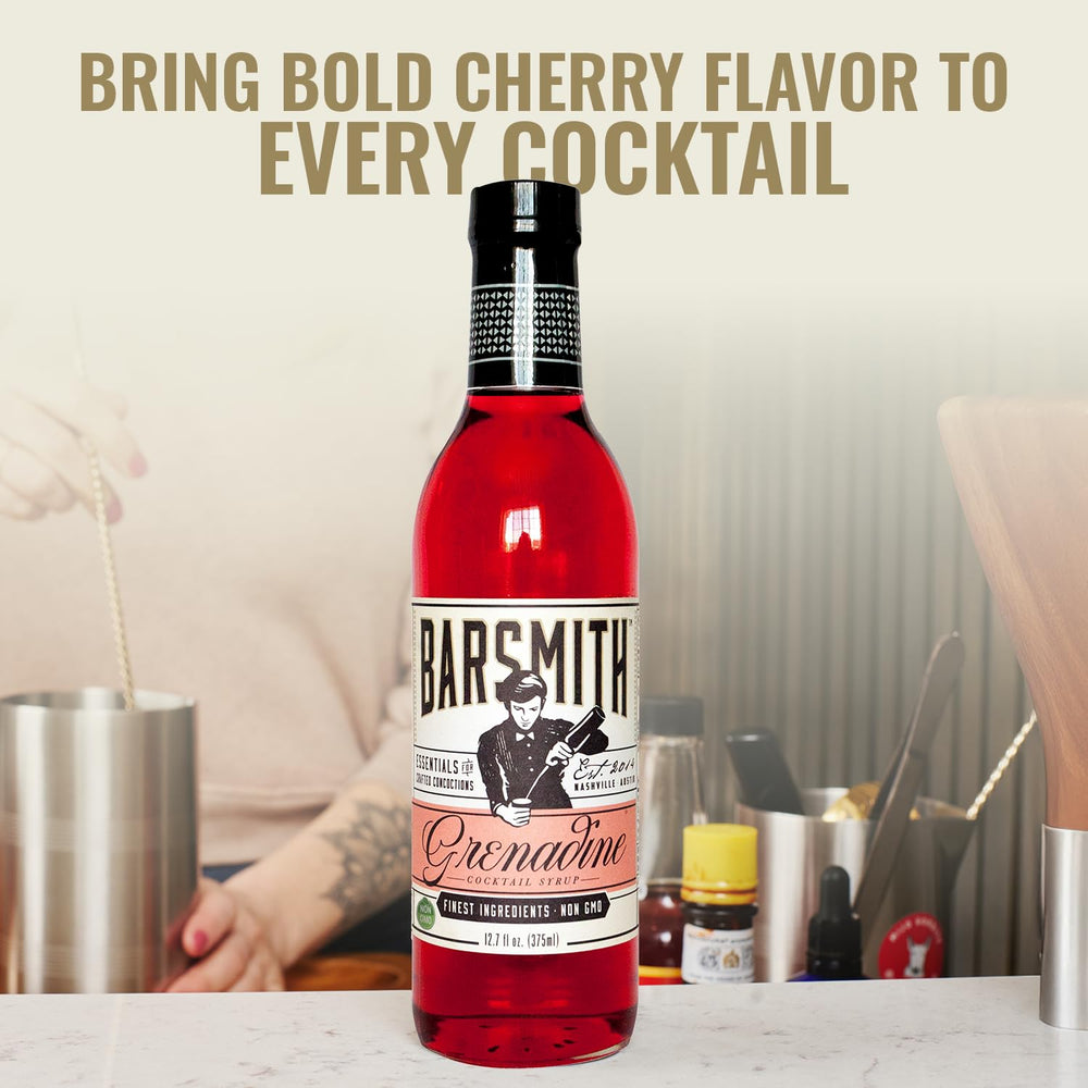 Barsmith Grenadine in a glass, vibrant mocktail color