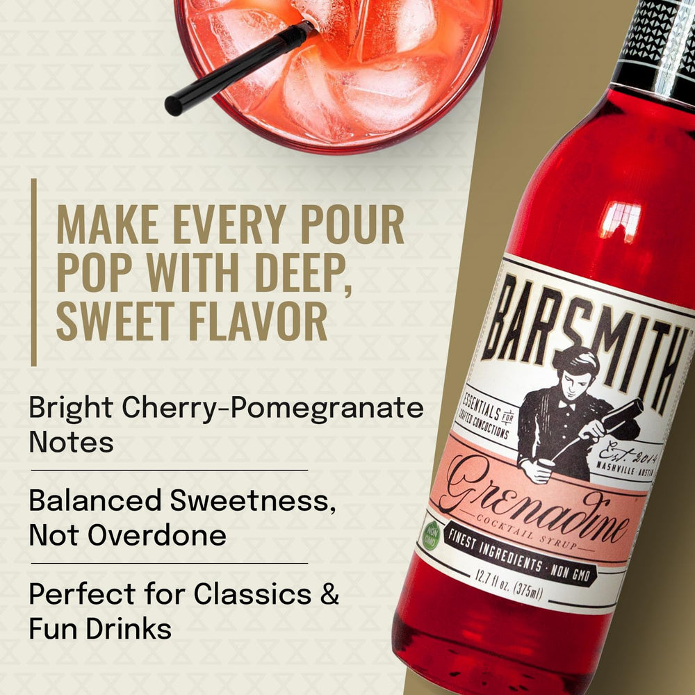 Barsmith Grenadine ingredients: natural flavors and color from vegetables