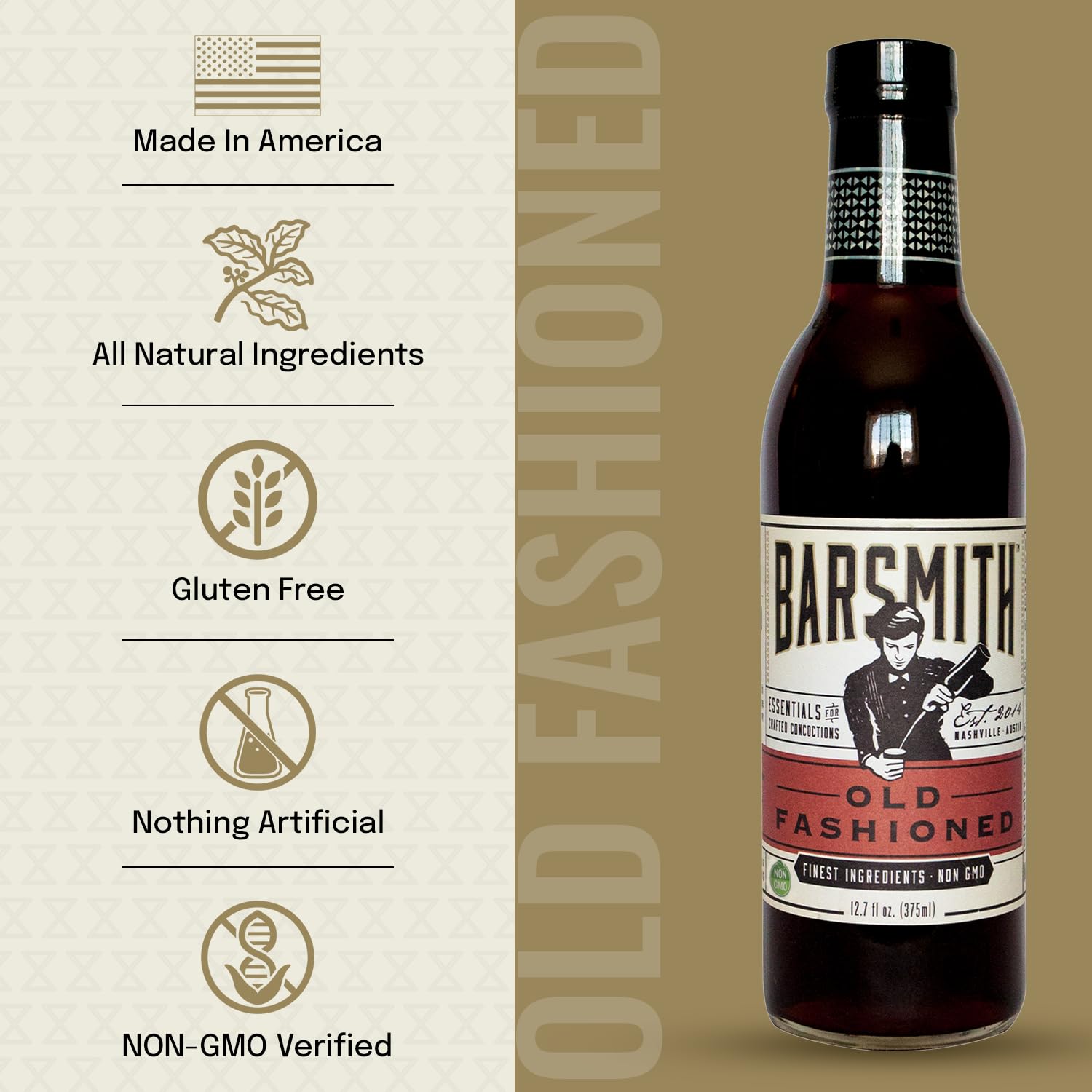 Close-up of Barsmith Old Fashioned Mix ingredients featuring cherry and citrus