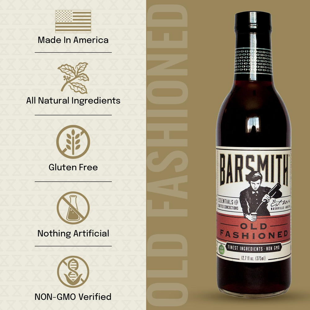 Close-up of Barsmith Old Fashioned Mix ingredients featuring cherry and citrus