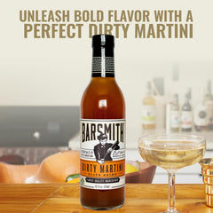 Barsmith olive brine bottle highlighting premium all-natural ingredients