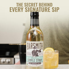 Barsmith Simple Syrup label-closeup emphasizing pure cane sugar quality and non-GMO ingredients