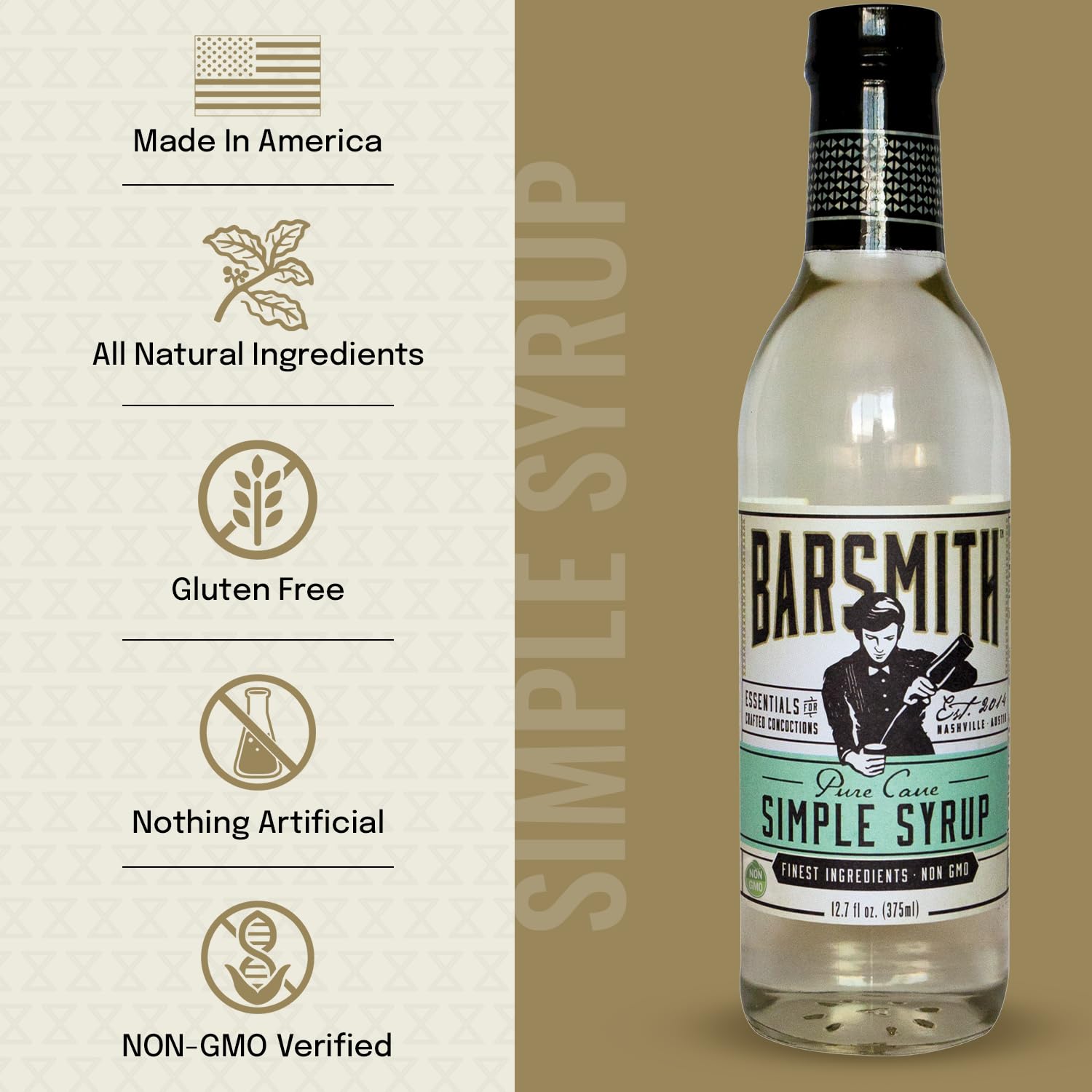 Barsmith Simple Syrup pour-over-glass demonstrates smooth, balanced sweetness for drinks