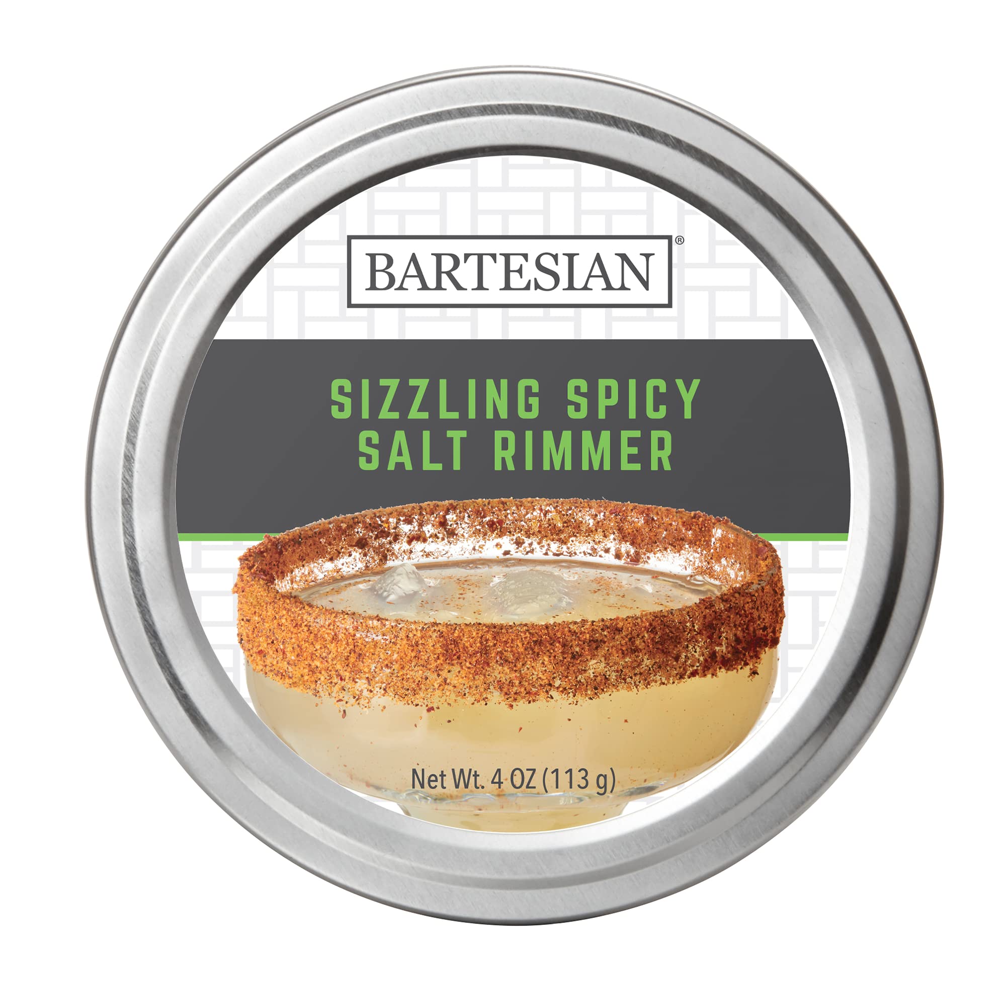 Bartesian Sizzling Spicy Salt Rimmer edge showing fiery rim on a margarita glass, enhancing presentation.