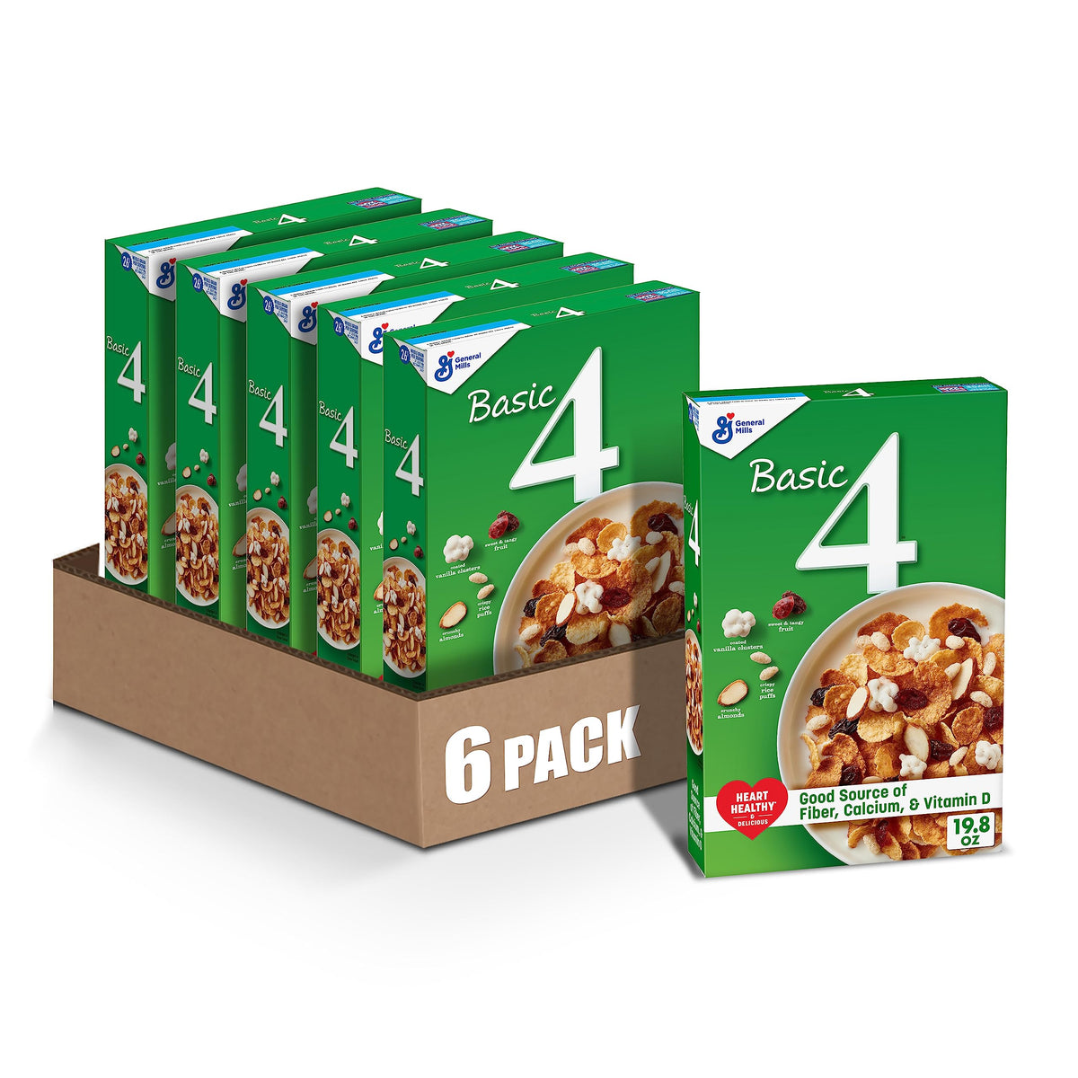 Basic 4 box front—six-pack cereal, ideal pantry staple.