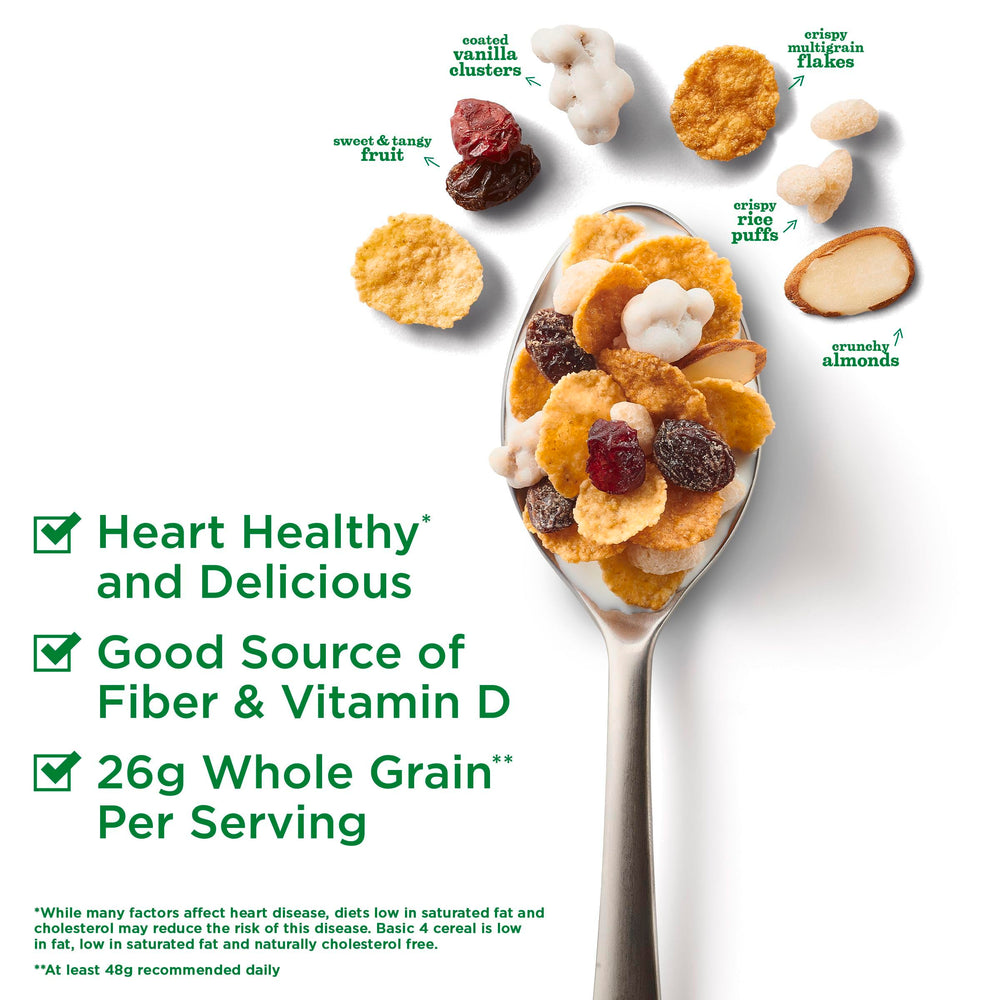 Basic 4 crispy multigrain flakes closeup, wholesome texture for breakfast.