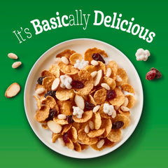 Basic 4 fruit and nut closeup—fruit, nuts, vanilla clusters; great with milk.