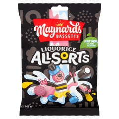 Front view of Bassett's Liquorice Allsorts 165g pack, ideal for sharing.