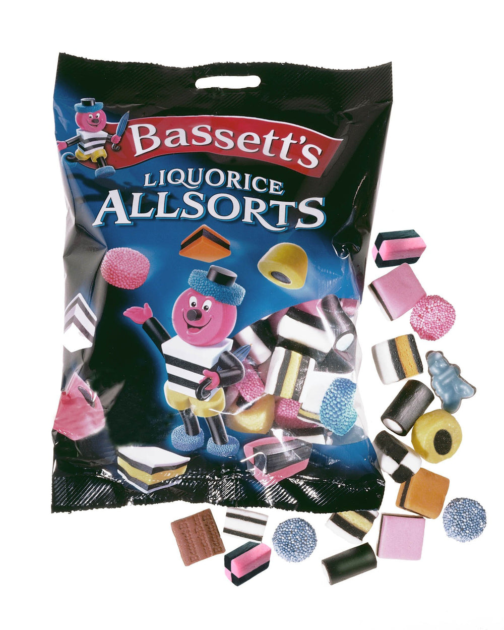 Bassett's Liquorice Allsorts pack front shows colorful, gift-ready confections.