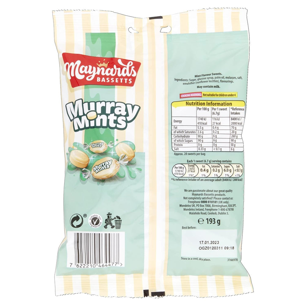 Bassetts Murray Mints pack side view, convenient three-pack for office breaks.