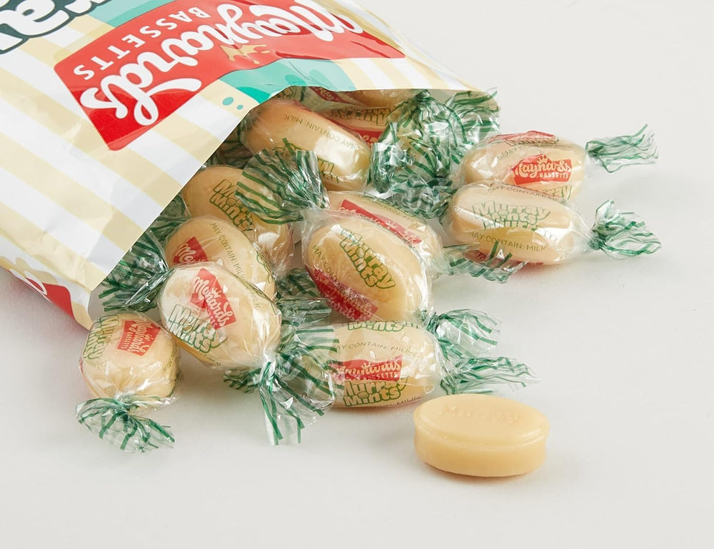 Detail of Murray Mints wrapper and smooth surface, hints of buttery flavor.