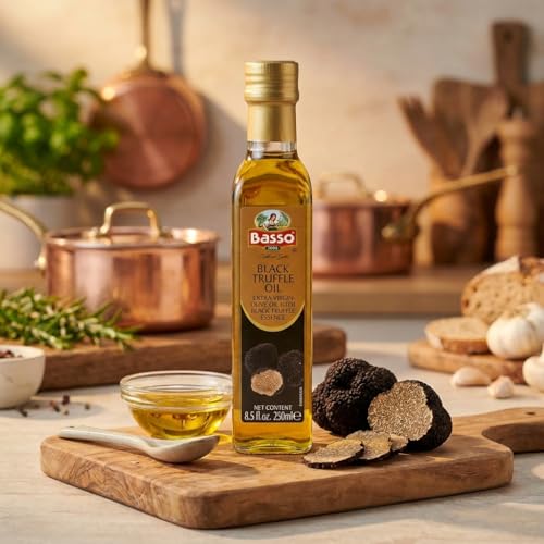 BASSO 1904 truffle oil drizzle over a dish for depth