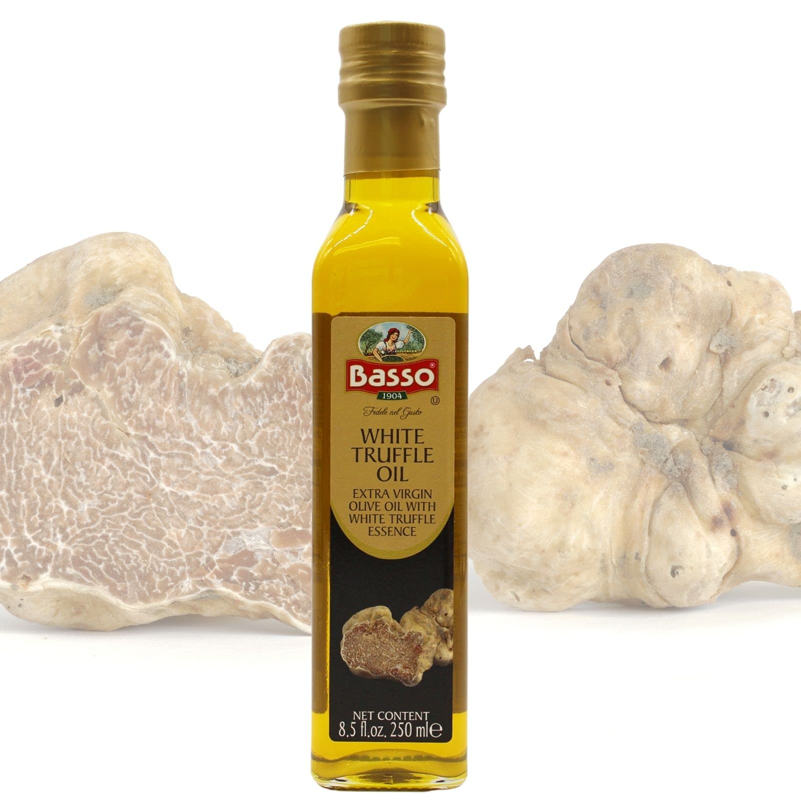 BASSO 1904 premium truffle oil hints for pasta and risotto.