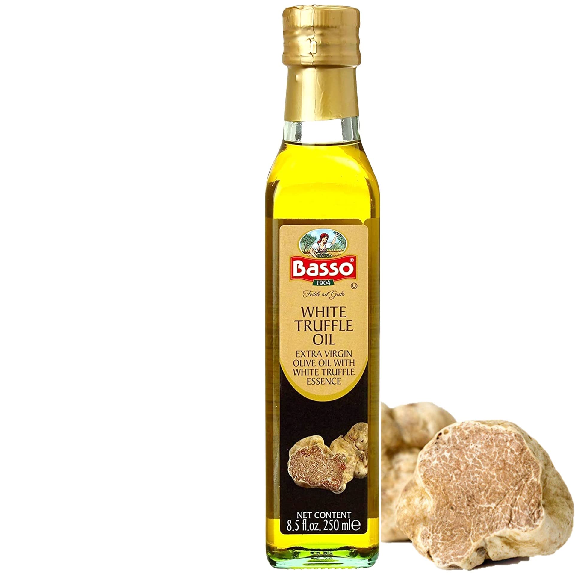 BASSO 1904 White Truffle Oil bottle ready for finishing pasta.