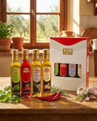 Basso 1904 basil-infused olive oil bottle perfect for bright salads and bread dipping.