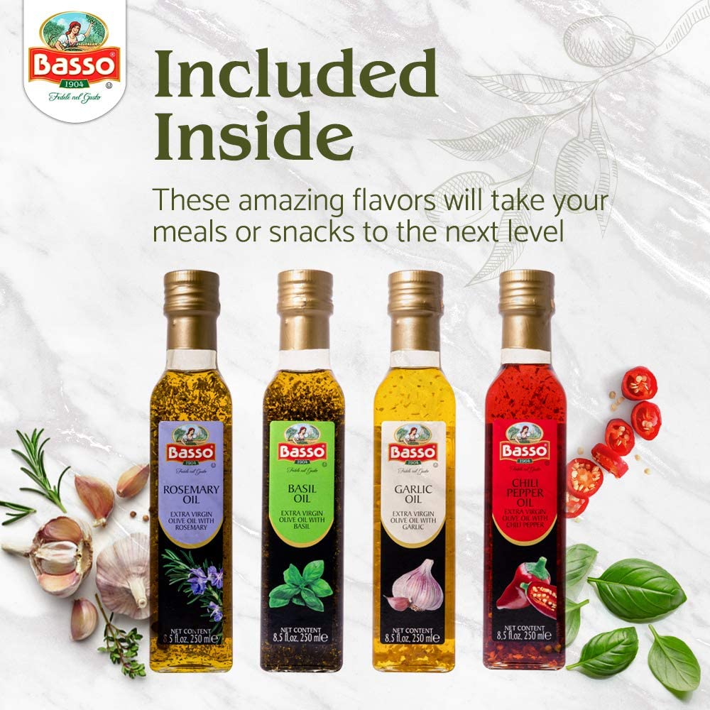 Basso 1904 herb oils arranged for bread dipping and light sautés.
