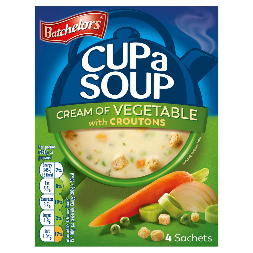 Batchelors Cup a Soup Cream of Vegetable ready-to-enjoy cup for a fast meal.