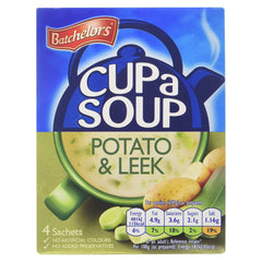 Batchelors Cup a Soup Creamy Potato & Leek pack shot highlighting quick meal option.