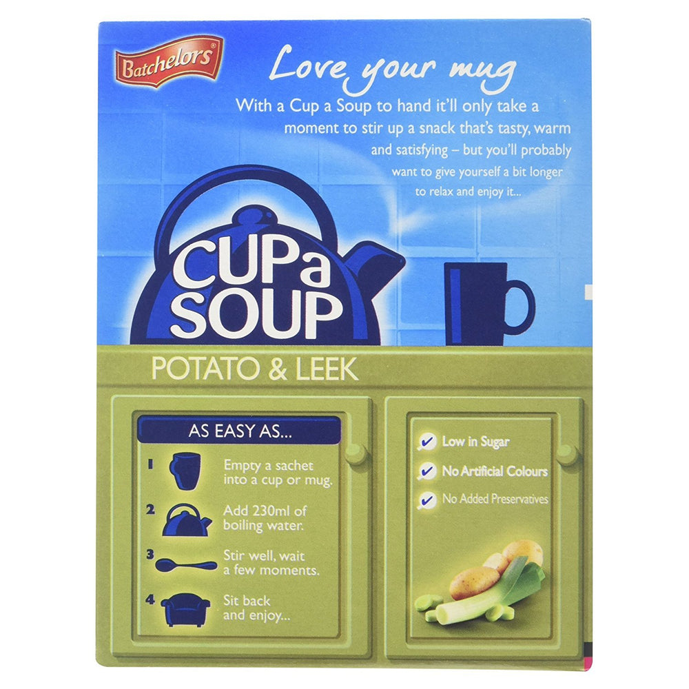 Batchelors Cup a Soup Creamy Potato & Leek mug shot for fast comfort snack.