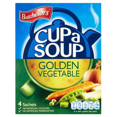 Batchelors Cup a Soup Golden Vegetable pack-front; convenient four-pack for quick meals