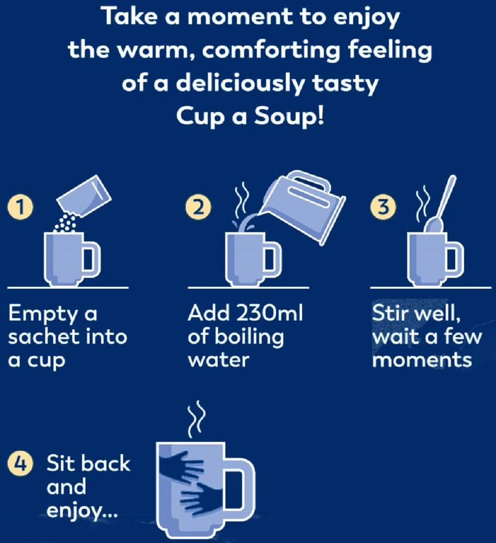 Steaming cup of Batchelors Cup-a-Soup tomato-vegetables