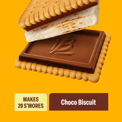 Bauducco chocolate biscuits and marshmallows individually wrapped for quick s'mores assembly.