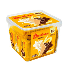 Bauducco chocolate and vanilla wafer cookies pack shown, ideal for on-the-go snacking