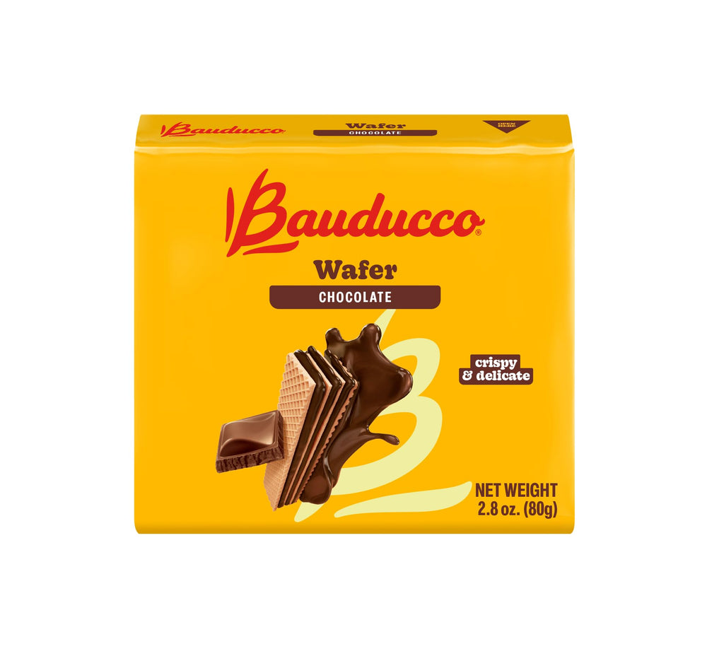 Bauducco chocolate wafer cookies on a dessert plate, perfect for celebrations.