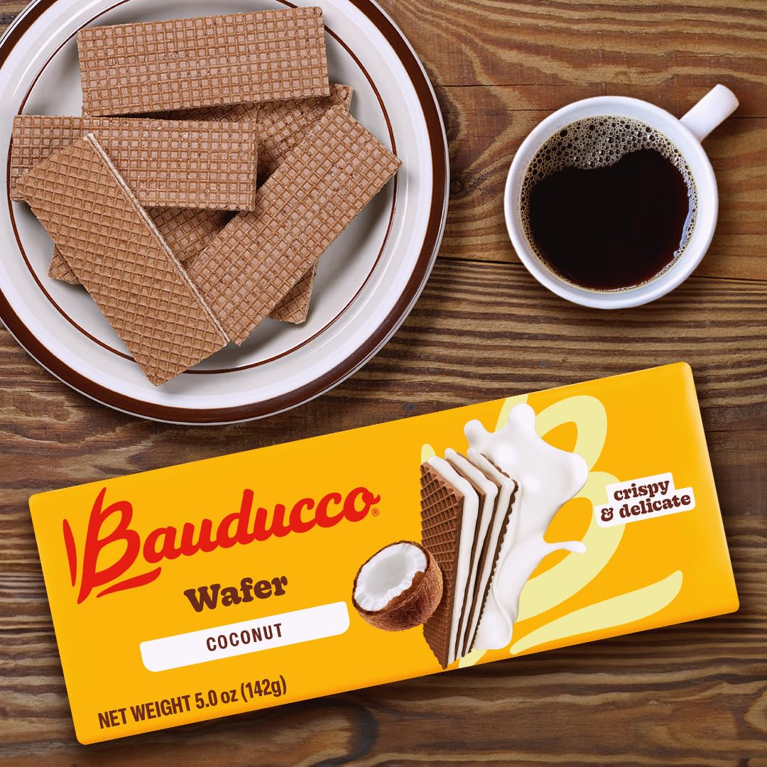 Bauducco Coconut Wafers slice served with tea for an afternoon break.