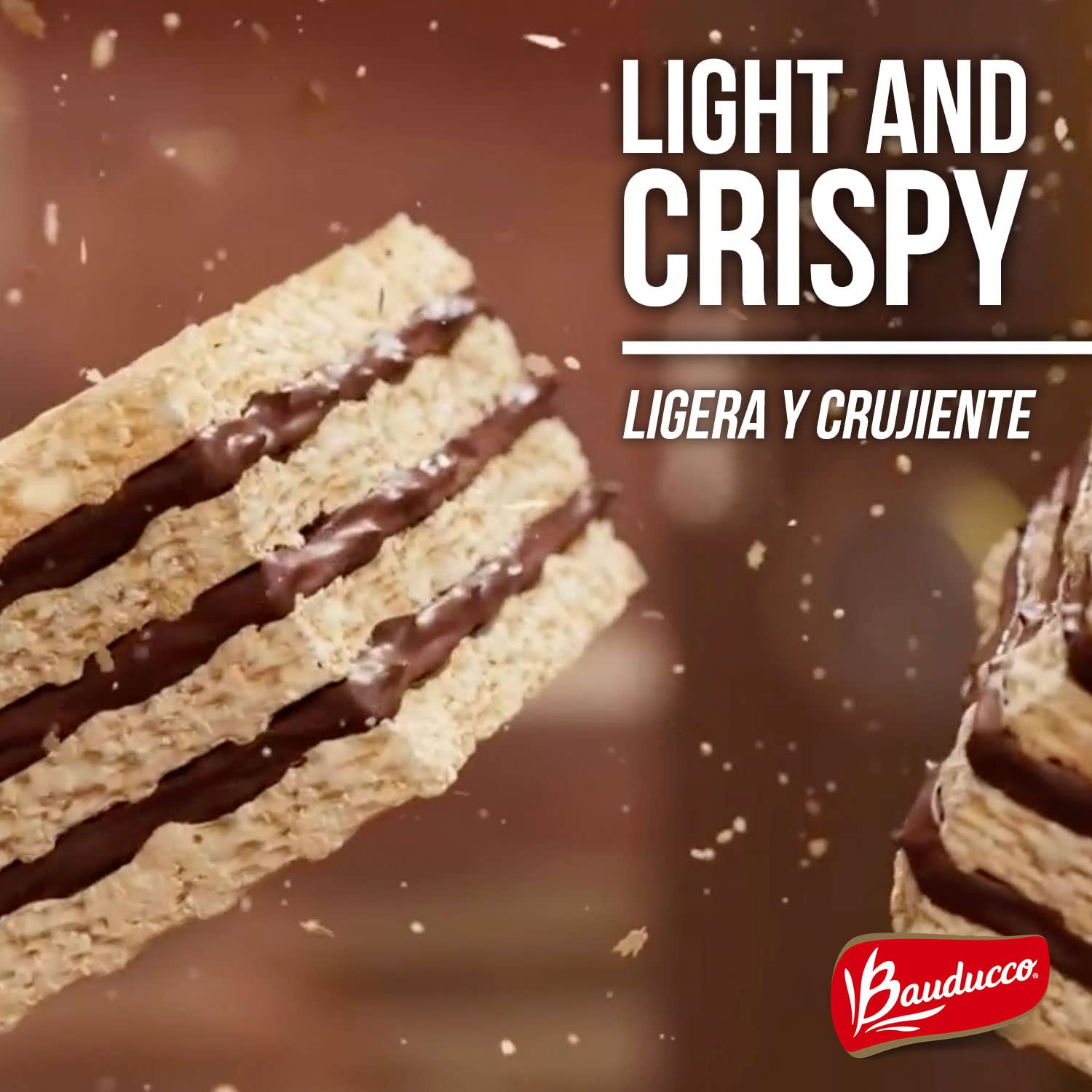 Bauducco hazelnut wafers break-apart shot suggests sharing