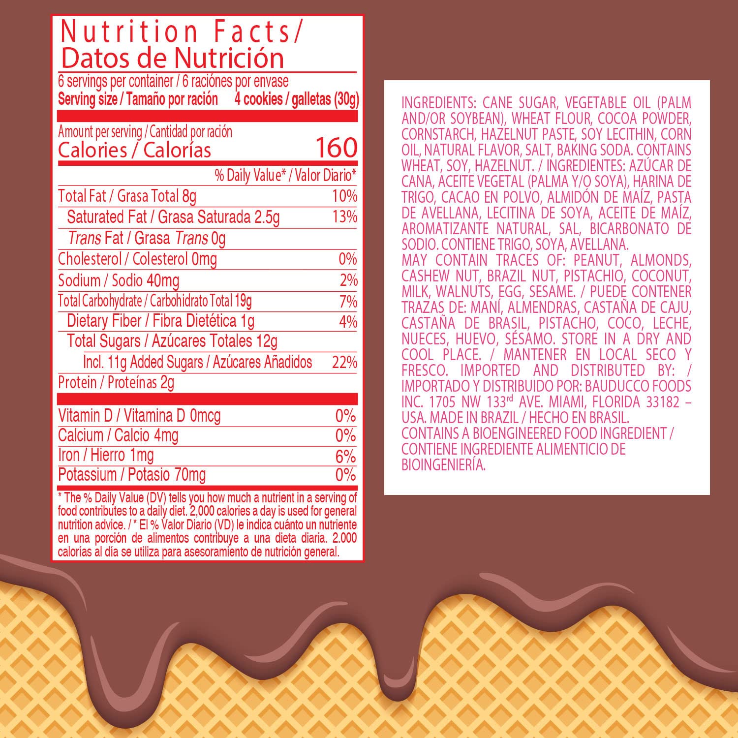 Bauducco hazelnut wafers sliced view shows creamy filling