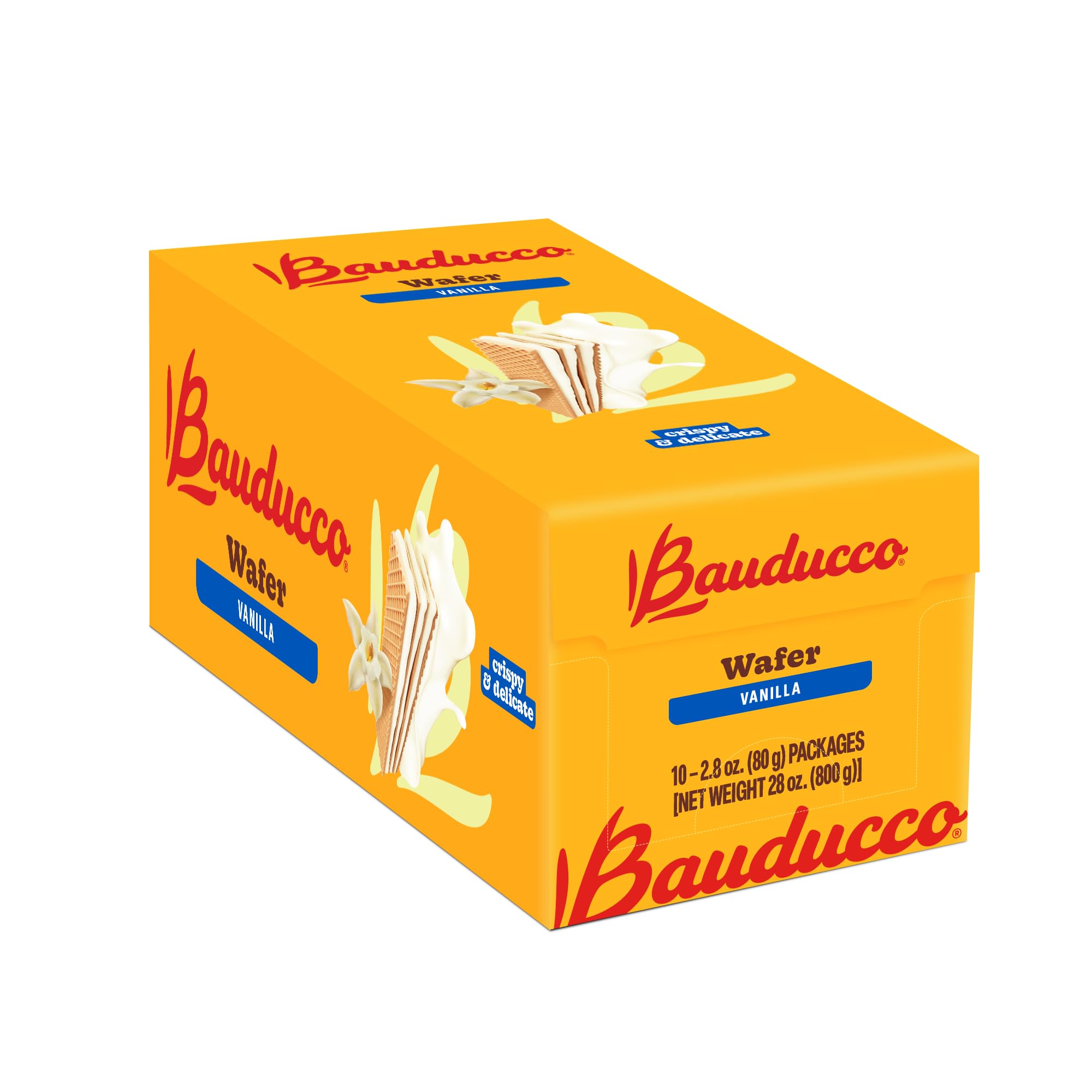 Bauducco vanilla wafer cookies pack: crispy wafers with vanilla cream, ideal for sharing