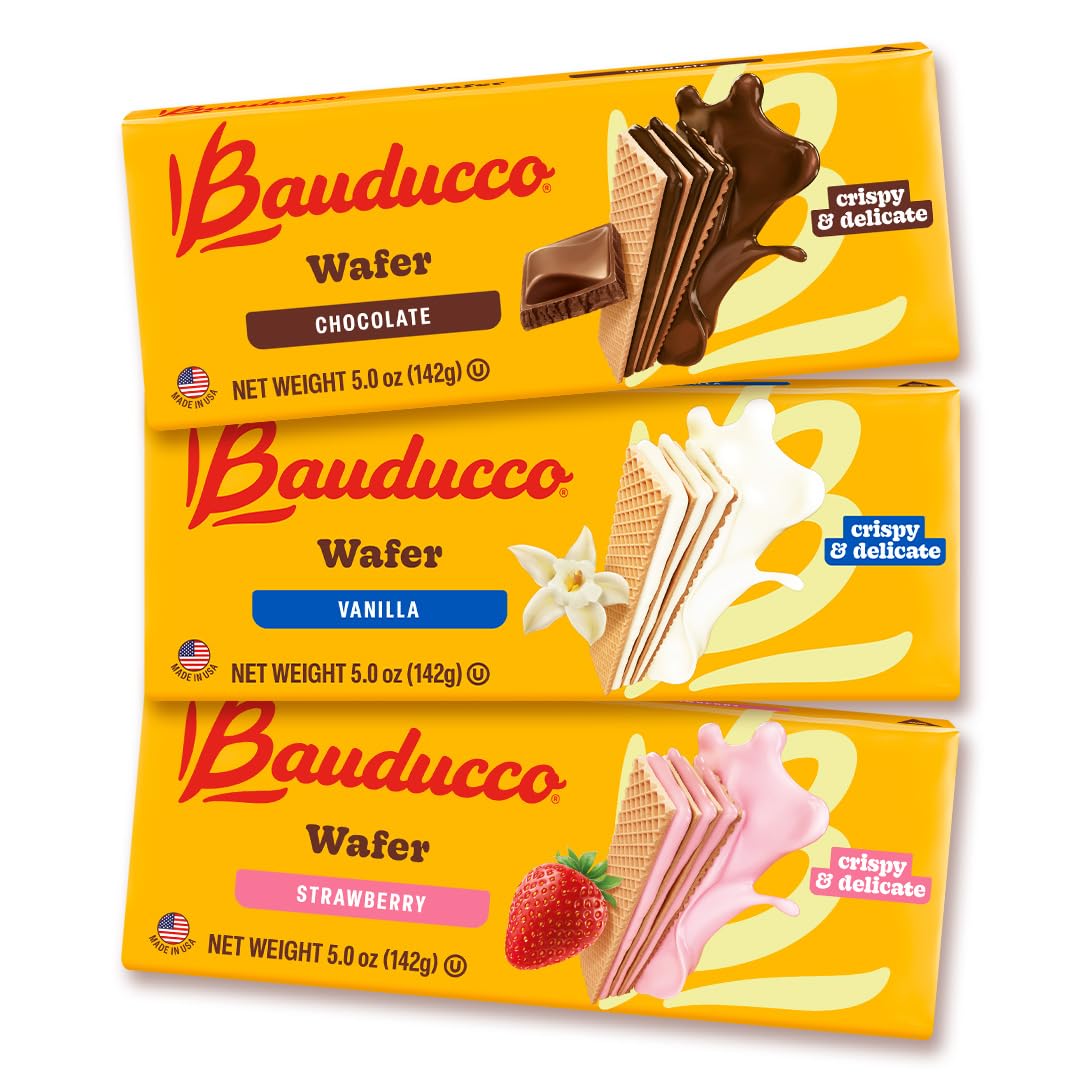Bauducco wafer cookies assorted flavors in a 60 oz pack, ideal for sharing.