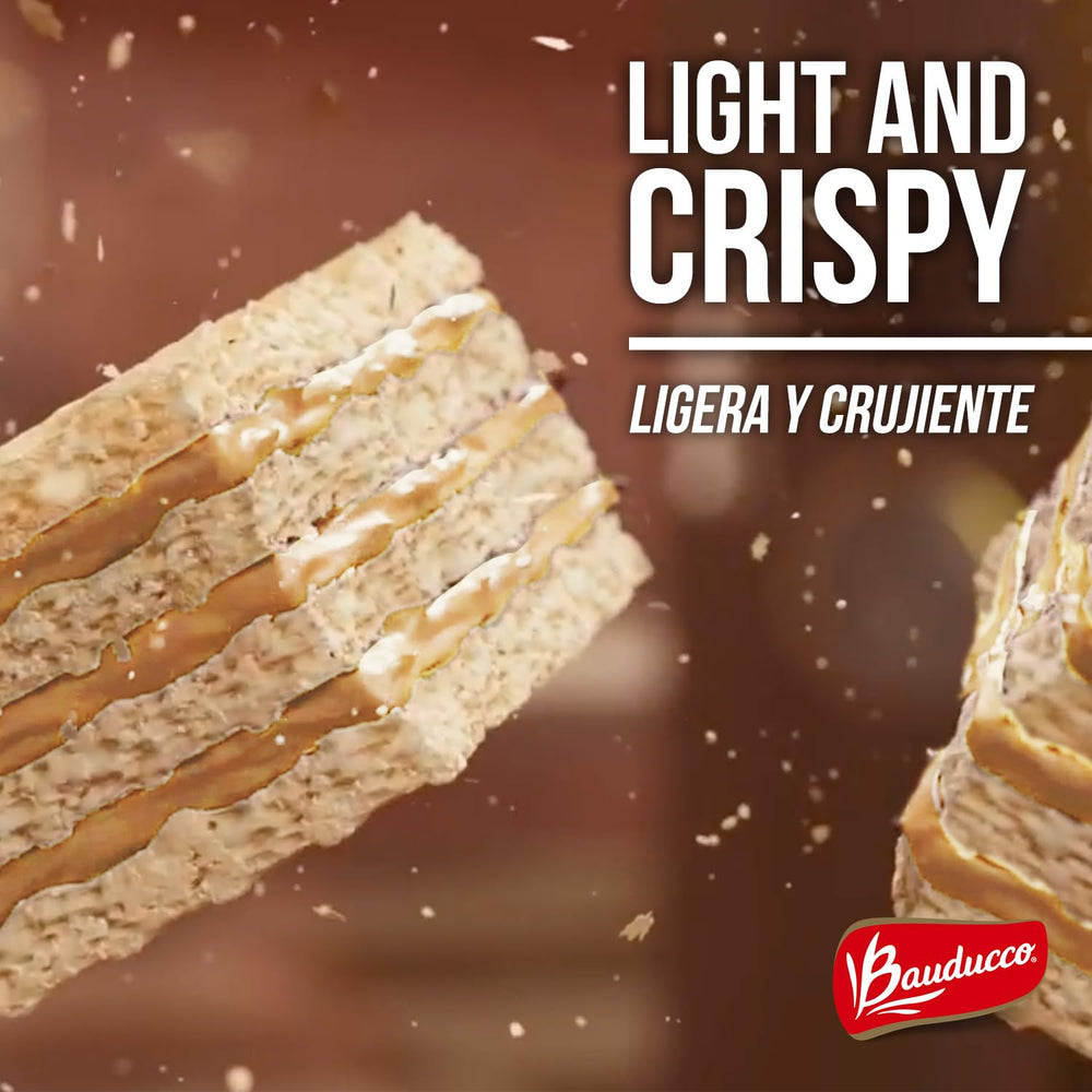 Bauducco wafers crisp texture close-up highlighting a delicate bite.