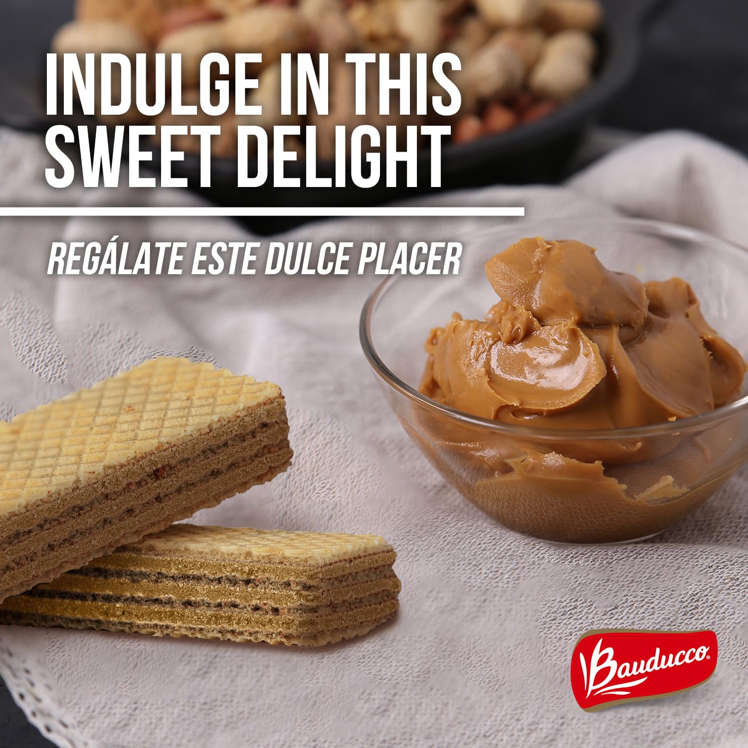 Bauducco wafers on plate with milk for a cozy dessert moment.
