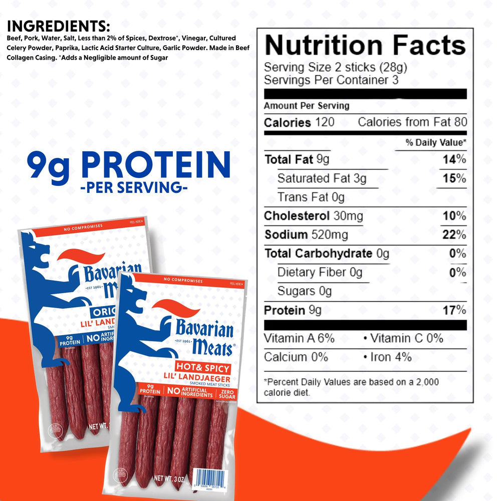 Bavarian Meats Hot & Spicy Lil' Landjaeger bite-size sticks with smoky flavor