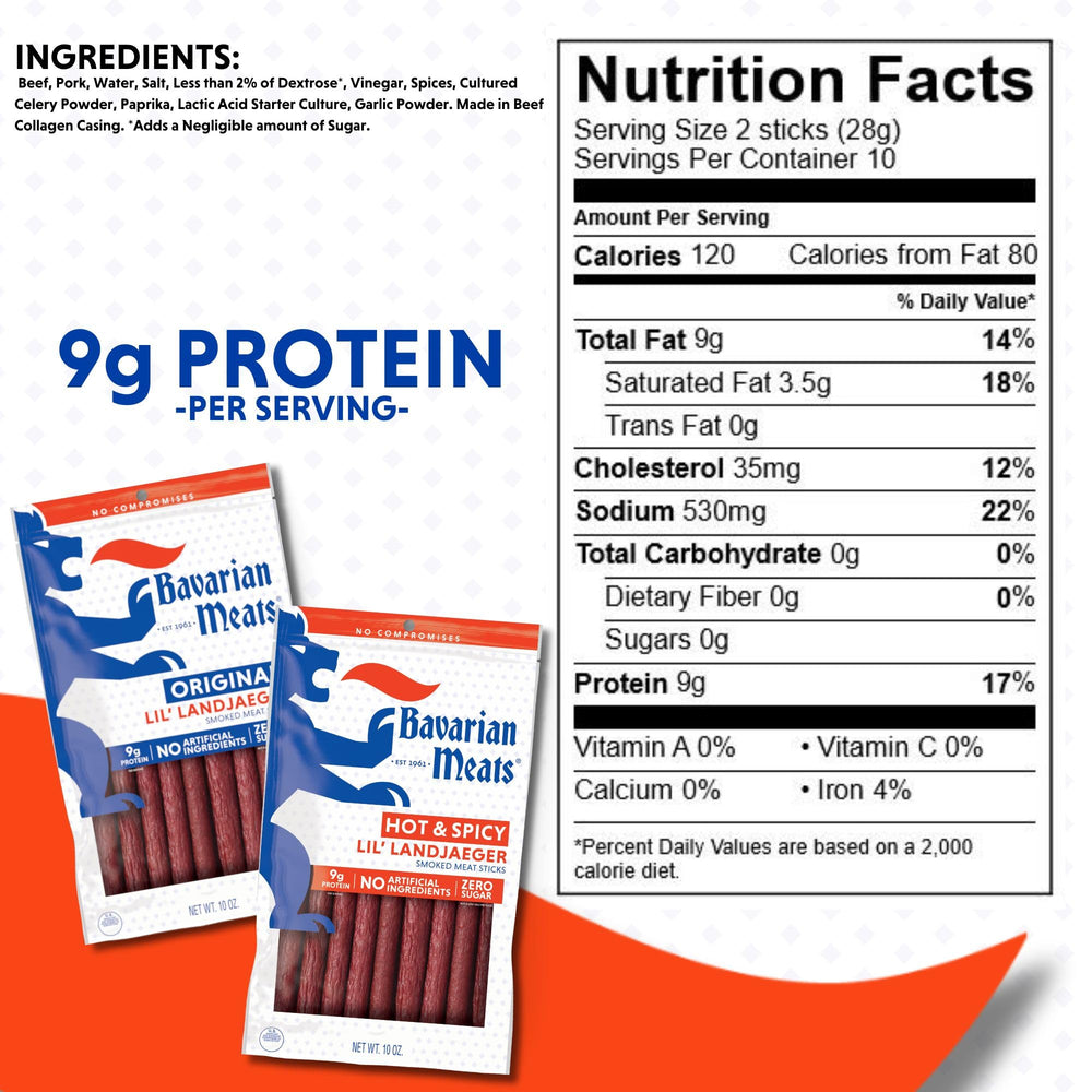 Lil' Landjaeger snack sticks, dry-cured and gluten-free, great for lunchboxes