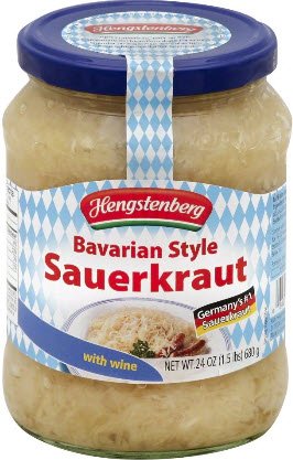 Bavarian-style sauerkraut jar showing tangy crunch, ideal for brats and sandwiches