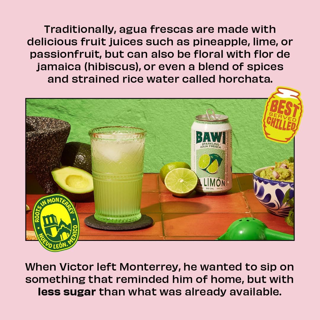 Bawi Sparkling Agua Fresca can side view highlighting simple ingredients