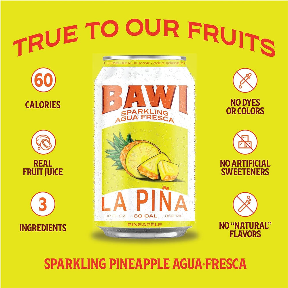 Bawi Sparkling Agua Fresca fruit splash with real fruit imagery