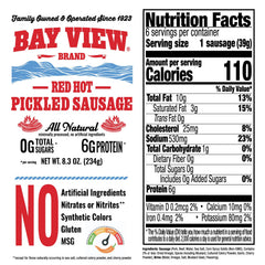Bay View Brand brined sausage with crisp texture, ideal appetizer or snack