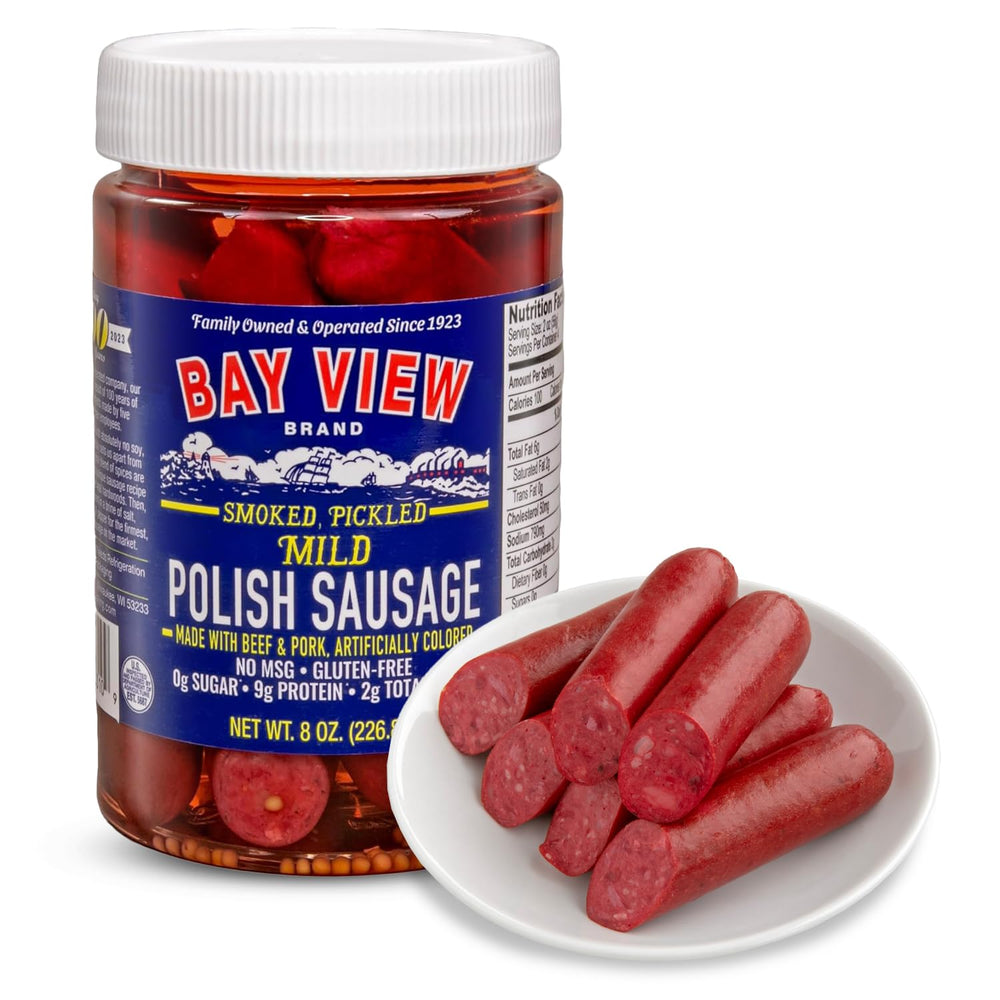 Bay View Brand smoked Polish sausage front packaging shows no MSG