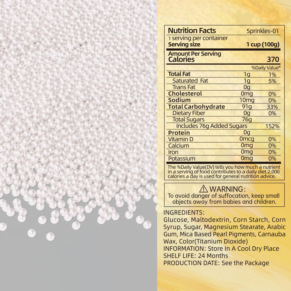 Bayep white edible pearls adorn cake frosting with subtle sparkle and texture.