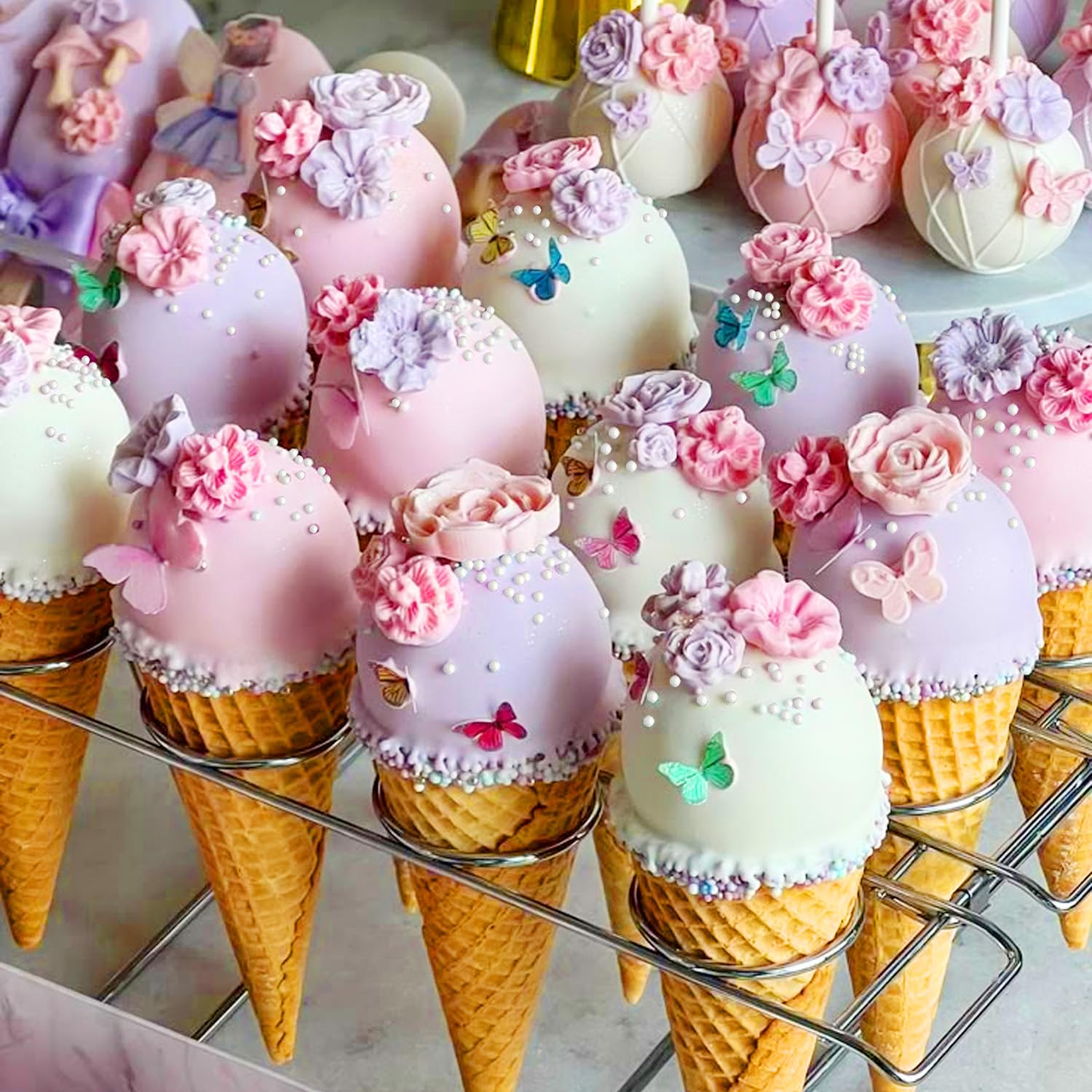 Bayep white pearls on ice cream elevate presentation with clean, glossy specks.